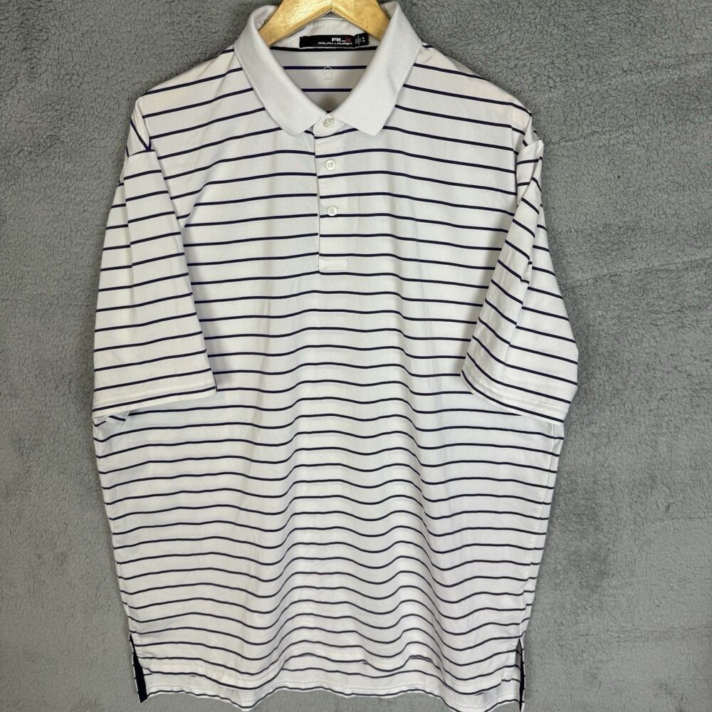 RLX Ralph Lauren Shirt Mens XL White Striped Polo Golf Performance Stretch